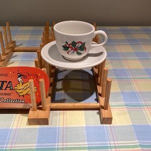 Fiestaware holly and ribbon design cup and saucer